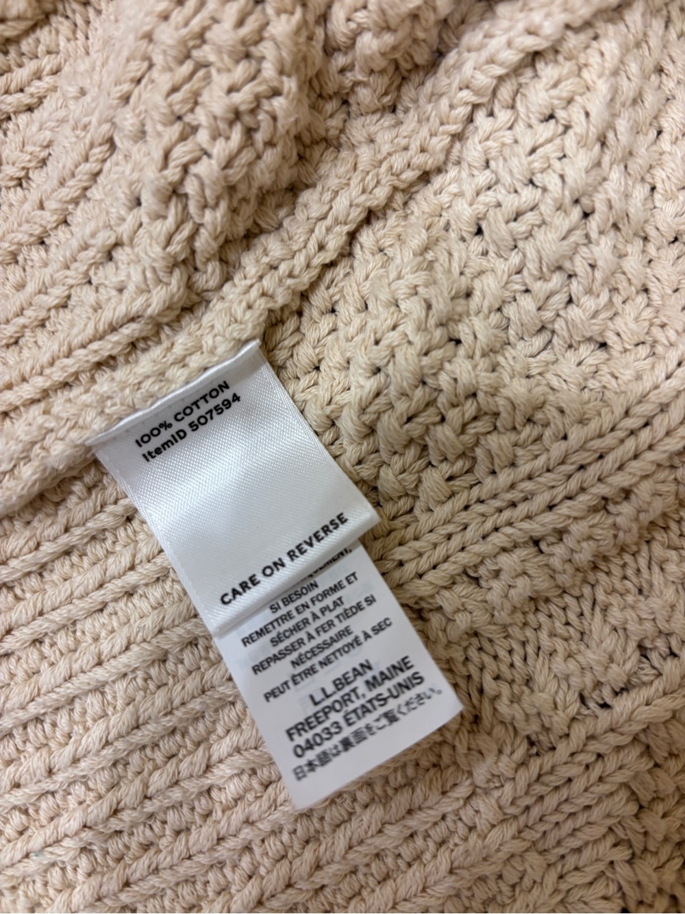 L.L. Bean Cream Cable-Knit Cotton Fisherman’s Sweater Cardigan - Picture 6 of 6